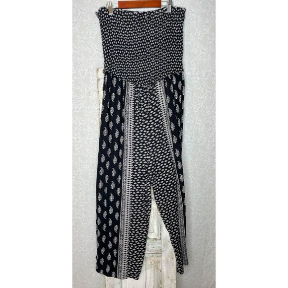 Jumpsuit Romper Strapless Wide Leg Goa Beachwear | Black & White Boho - Picture 1 of 8